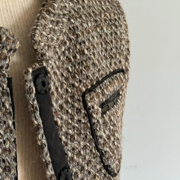 J.CREW metallic tweed & faux leather snap front blazer jacket tan cream black